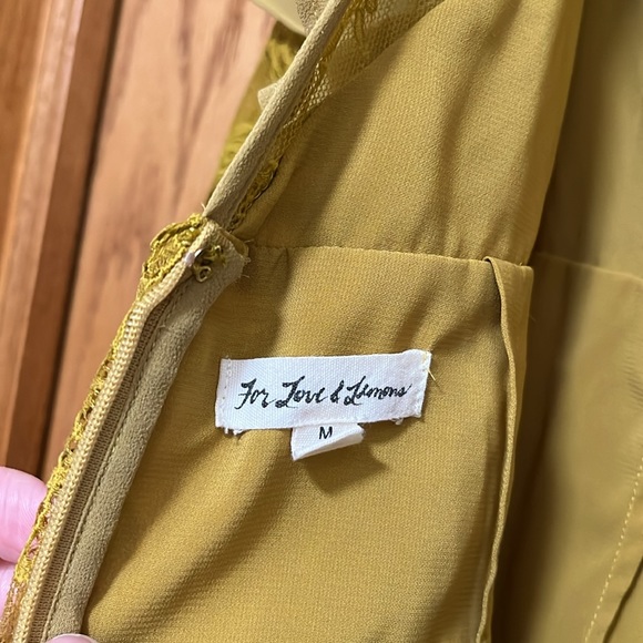 For Love & Lemons Daphne Mini Lace Long Sleeve Ruffled Dress, Chartreuse M - Picture 9 of 10